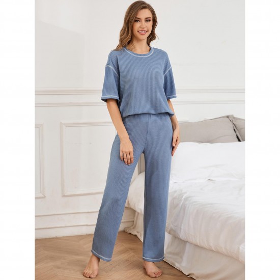 European and American women's pajamas, spring and autumn, sporty, fashionable, comfortable, short-sleeved, long pants homewear set