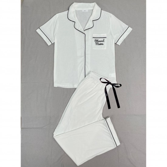 European and American Women's Spring and Summer Short-Sleeve Long Pants Homewear Two-Piece Set Women's Independent Website