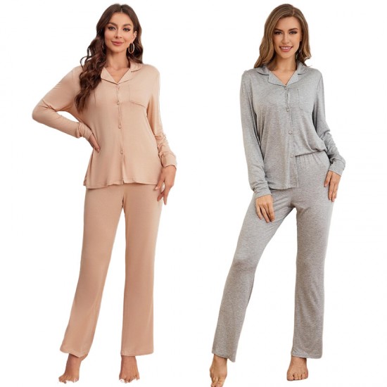 European and American women's autumn and winter modal long-sleeved shirt long pants two-piece loungewear set (пижама)