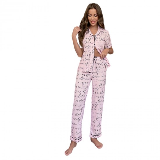 European and American women's autumn and spring letter print short-sleeved trousers loungewear set