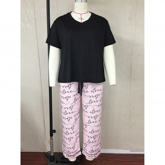 Export European and American plus size women's spring and autumn 200 jin short-sleeved trousers loungewear two-piece set