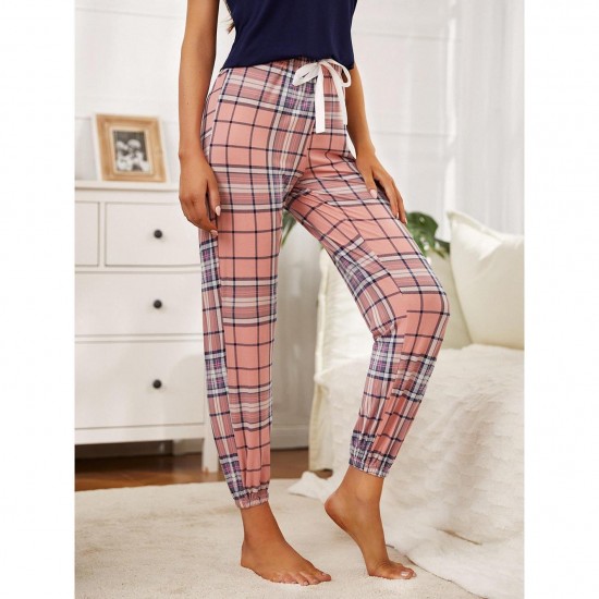 European and American women's autumn and winter plaid drawstring trousers, can be worn as an outerwear, home wear, independent website,