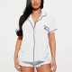 New European and American women's summer basic collared short-sleeved shorts two-piece pajama set