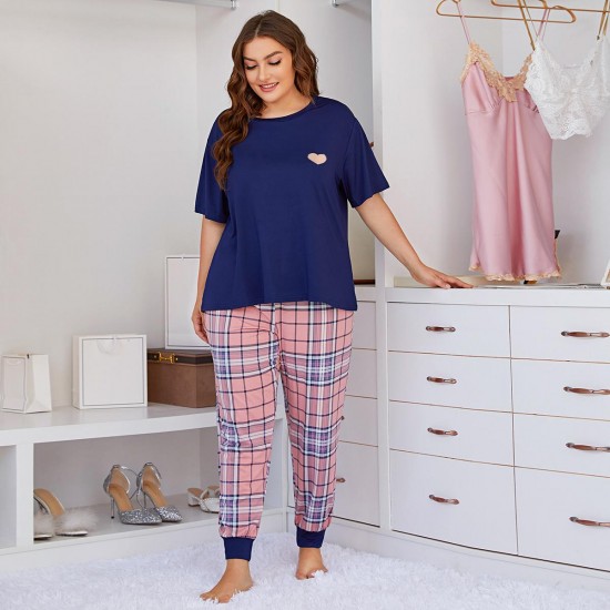 European and American plus size pajamas spring and autumn short-sleeved long pants two-piece homewear set (Pimma)