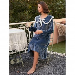 European and American women's long winter fleece nightgown, French palace style, doll collar, plush pajamas.