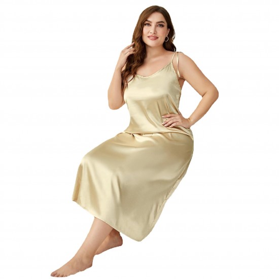 European and American summer camisole ice silk nightgown women's fat women plus size imitation silk pajamas