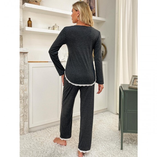 European and American spring and autumn women's long-sleeved homewear and pajamas sets for export on independent website, pajamas.