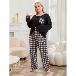 Plus size pajamas women autumn and winter plus size loose long-sleeved homewear two-piece set