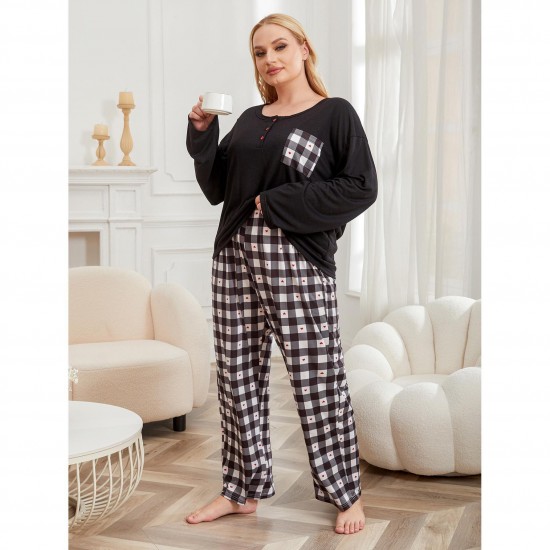 Plus size pajamas women autumn and winter plus size loose long-sleeved homewear two-piece set