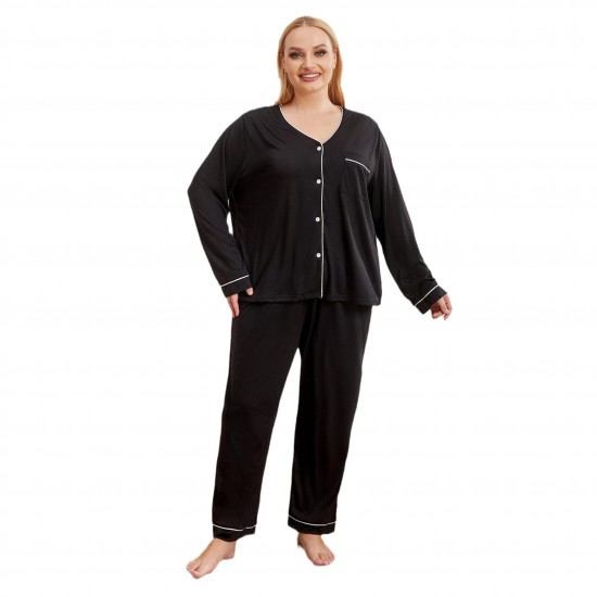 European and American plus size pajamas women's autumn and winter 200 lb plus MM long-sleeved loungewear set