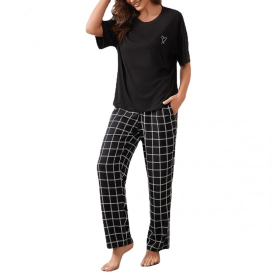 European and American women's spring and summer thin short-sleeved long pants home wear set