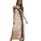 European and American ice silk camisole nightgown for women, summer slit lace imitation silk sexy loungewear for women.