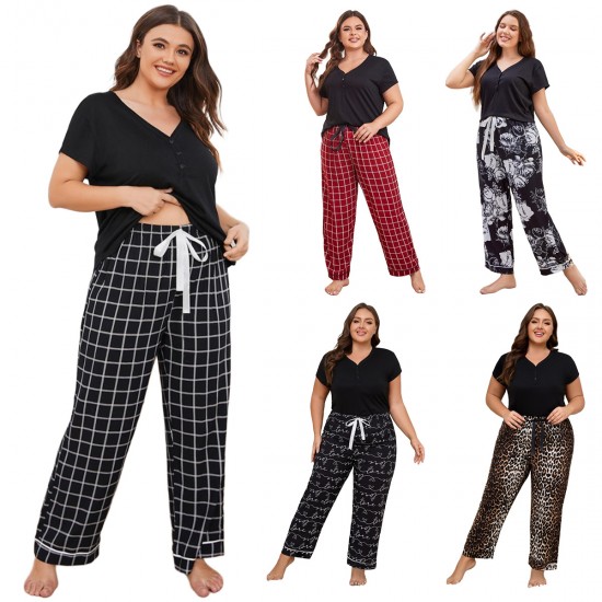 Plus-size pajamas for women, spring and summer, short-sleeved and long pants, plus-size loungewear for overweight women, European and American independent platform.