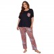 European and American plus size pajamas women's spring and summer short-sleeved long pants home wear set