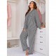 European and American plus mm women's pajamas striped long-sleeved casual plus size homewear set