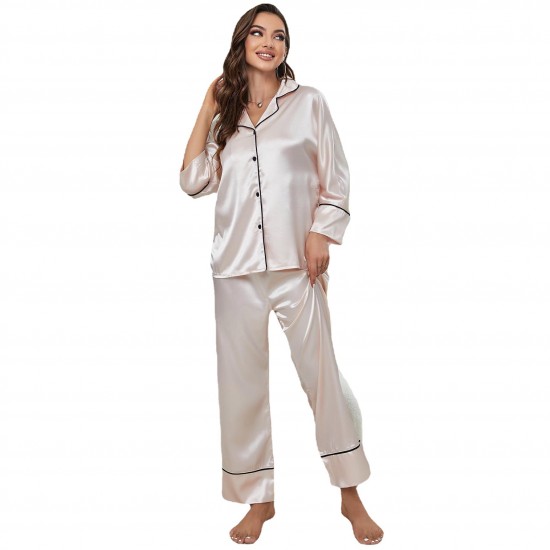 European and American imitation silk pajamas women's autumn and winter long-sleeved pajama pants homewear set can be worn outside