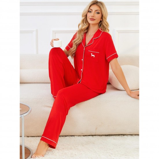 European and American modal pajamas women summer solid color short-sleeved shirt and trousers homewear set пижама