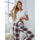 European and American women's pajamas spring and autumn thin short-sleeved long pants loungewear set