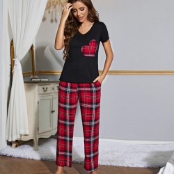 European and American women's spring and autumn V-neck short-sleeved trousers loungewear set export pajamas