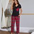 European and American women's spring and autumn V-neck short-sleeved trousers loungewear set export pajamas