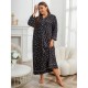 European and American plus-size pajamas for women, autumn and winter, suitable for overweight women (200 pounds), long-sleeved plus-size nightgowns.