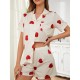 European and American women's pajamas summer thin heart print short-sleeved shorts homewear set nightwear