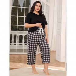 European and American Homewear Set Spring and Autumn 200 lbs Short-Sleeved Long Pants 5XL Plus Size Women's Nightgown