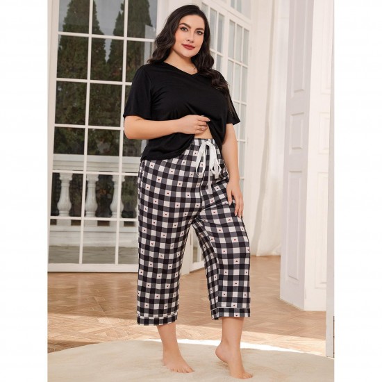 European and American Homewear Set Spring and Autumn 200 lbs Short-Sleeved Long Pants 5XL Plus Size Women's Nightgown