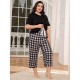European and American Homewear Set Spring and Autumn 200 lbs Short-Sleeved Long Pants 5XL Plus Size Women's Nightgown