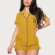 European and American Women's Summer Simple Casual Lapel Short-Sleeve Shorts Two-Piece Homewear Set Pajamas