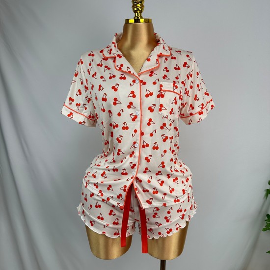 European and American women's summer ins style collared short-sleeved shorts two-piece pajama set