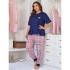 European and American plus size pajamas spring and autumn short-sleeved long pants two-piece homewear set (Pimma)