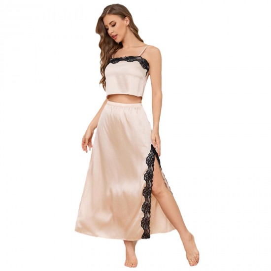 European and American camisole pajamas women's summer ice silk sexy top nightgown two-piece set women's loungewear