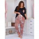 European and American plus size pajamas women's spring and summer short-sleeved long pants home wear set