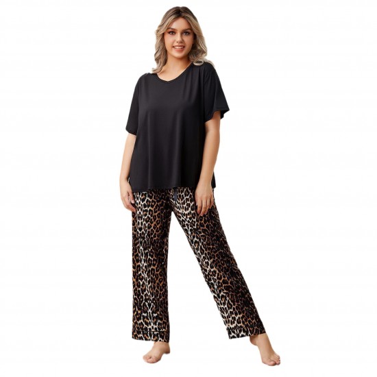 European and American plus-size pajamas for women, spring and autumn, plus-size loungewear sets suitable for overweight women, can be worn outdoors.