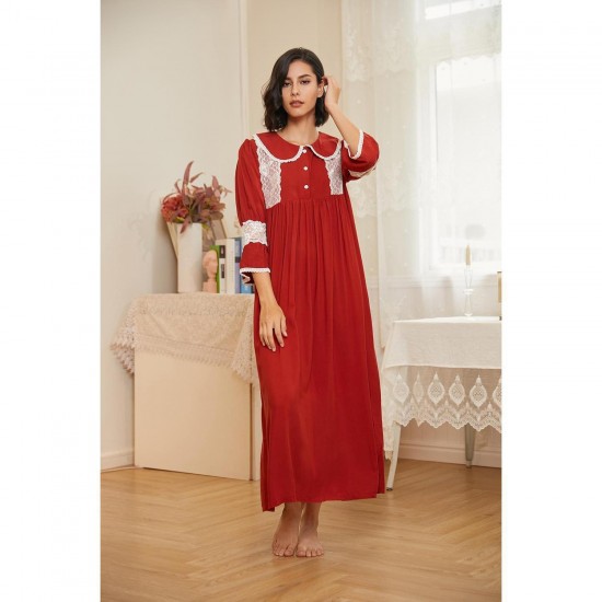 Autumn and Winter Court Style Nightgown Women's Lace Long-Sleeved Homewear European and American Independent Site