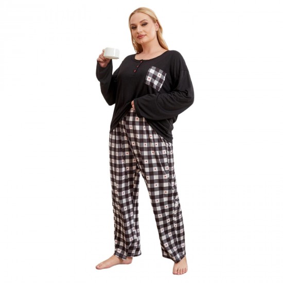 Plus size pajamas women autumn and winter plus size loose long-sleeved homewear two-piece set