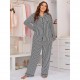 European and American plus mm women's pajamas striped long-sleeved casual plus size homewear set