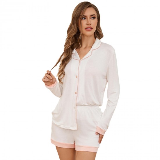 European and American women's pajamas summer breathable modal cardigan long-sleeved shorts two-piece loungewear set