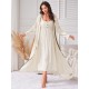 Simple casual mid-length suspender nightgown two-piece set for women, long-sleeved, all-season pajamas for women.