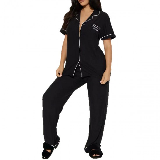 European and American Women's Spring and Summer Short-Sleeve Long Pants Homewear Two-Piece Set Women's Independent Website