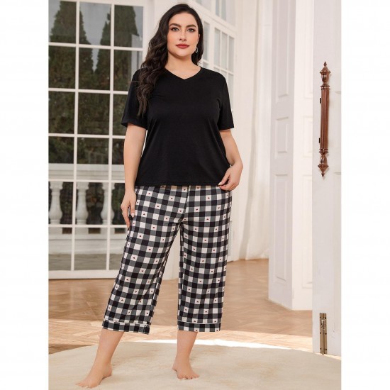 European and American Homewear Set Spring and Autumn 200 lbs Short-Sleeved Long Pants 5XL Plus Size Women's Nightgown