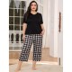 European and American Homewear Set Spring and Autumn 200 lbs Short-Sleeved Long Pants 5XL Plus Size Women's Nightgown