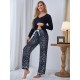 European and American women's home wear set, autumn and winter long-sleeved leopard print trousers two-piece pajamas