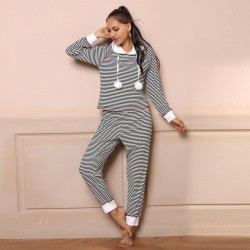 Women's pajamas autumn and winter sports casual hooded long-sleeved top and long-pants two-piece set, homewear that can be worn outside.