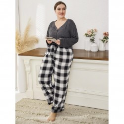 European and American plus-size pajamas for women, loose and casual autumn and winter, plus-size long-sleeved and long-pants homewear sets,