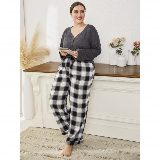 European and American plus-size pajamas for women, loose and casual autumn and winter, plus-size long-sleeved and long-pants homewear sets,