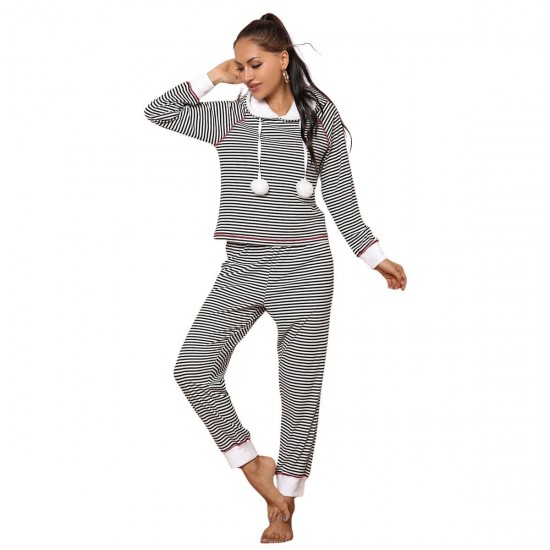Women's pajamas autumn and winter sports casual hooded long-sleeved top and long-pants two-piece set, homewear that can be worn outside.