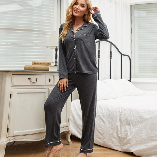 European and American Women's Autumn and Winter Solid Color Long-Sleeve Cardigan Long Pants Can Be Worn Outside Homewear