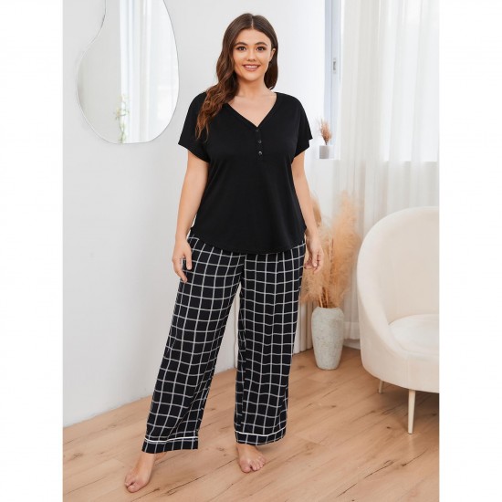Plus-size pajamas for women, spring and summer, short-sleeved and long pants, plus-size loungewear for overweight women, European and American independent platform.